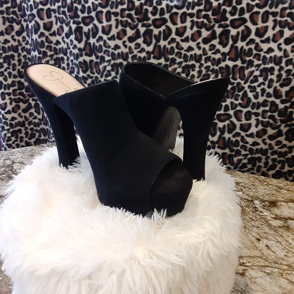 Jessica Simpson Finnie Suede Black High Heeled Mule – Size 10 - $65